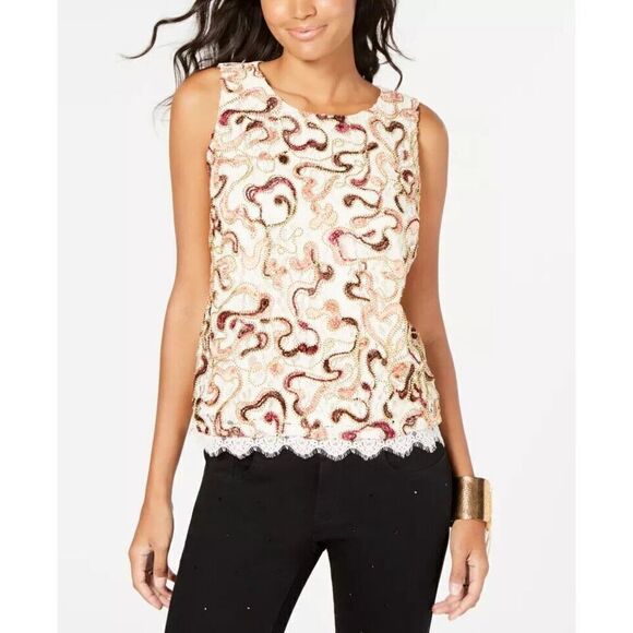 Thalia Sodi 12208 Women's Sz Small Iced Ivory Embroidered Lace Sleeveless Top - Picture 9 of 9